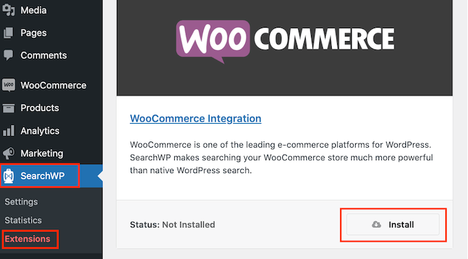 Installing the WooCommerce integration for SearchWP Installing the WooCommerce integration for SearchWP