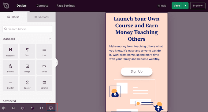 Previewing a custom page on mobile Previewing a custom page on mobile