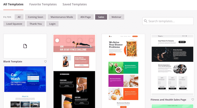 The SeedProd template library The SeedProd template library