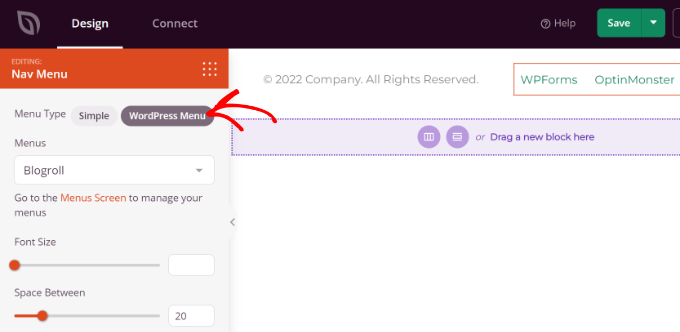 Select the blogroll menu Select the blogroll menu
