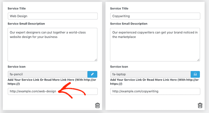 Adding a link to a services section Adding a link to a services section