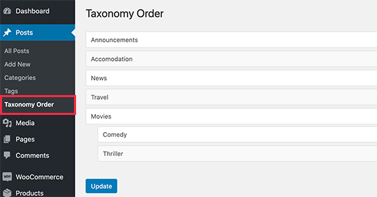 Taxonomy order page Taxonomy order page