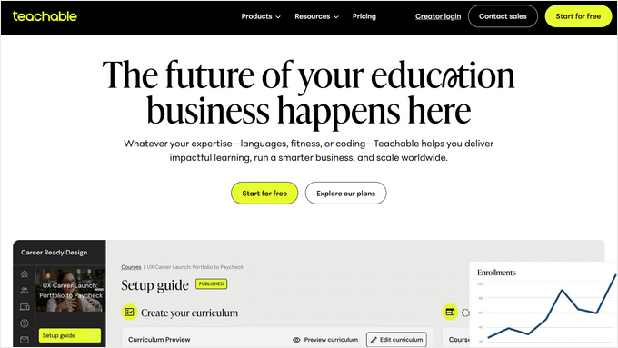 The Teachable online course builder