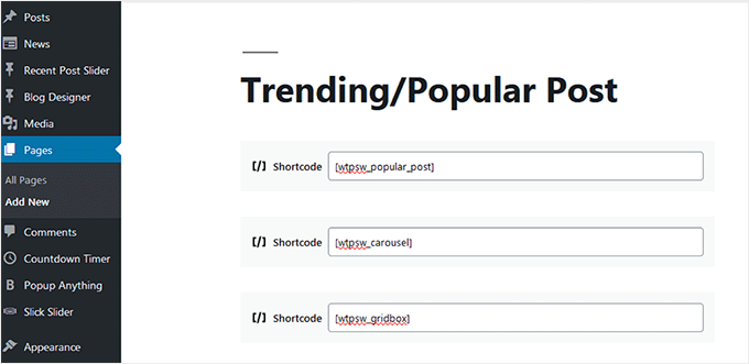 Trending/Popular Post Sliders and Widgets shortcode