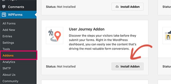 Installa l'addon user journey in WordPress
