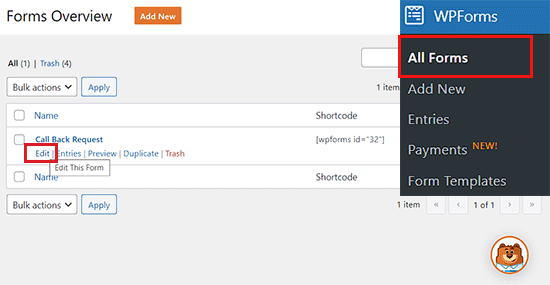 Visit All Forms page to edit the form Visit All Forms page to edit the form