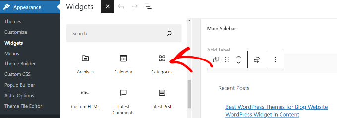 Aggiungi un blocco widget categorie