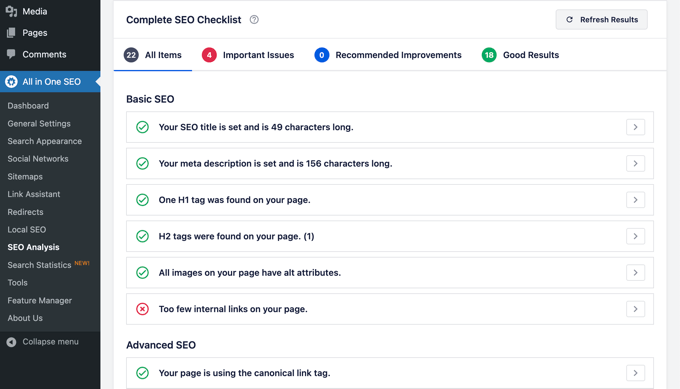 SEO audit report in AIOSEO SEO audit report in AIOSEO