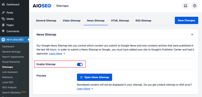 News sitemap in All in One SEO for WordPress News sitemap in All in One SEO for WordPress