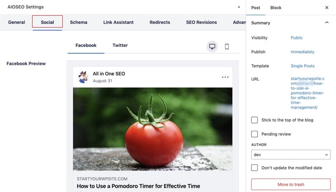 Social settings for your post or page Social settings for your post or page