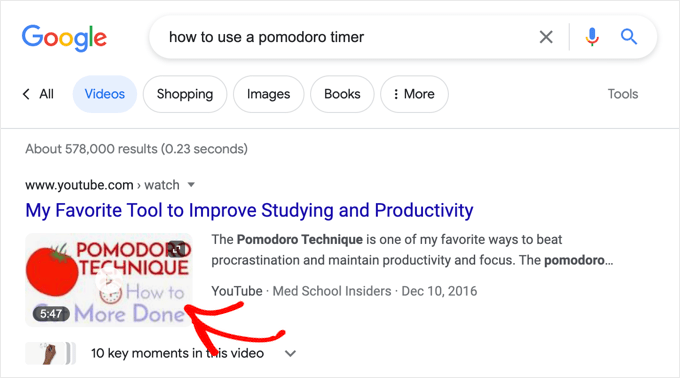 Example video search result Example video search result