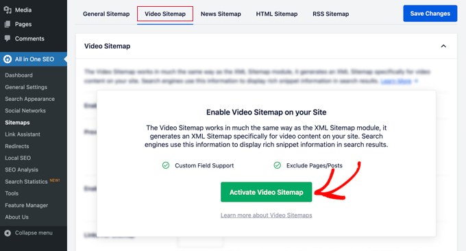 Click the 'Activate Video Sitemap' Button Click the 'Activate Video Sitemap' Button