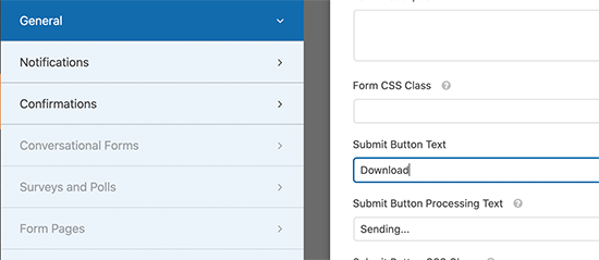 Alterar texto do botão de envio Alterar texto do botão de envio