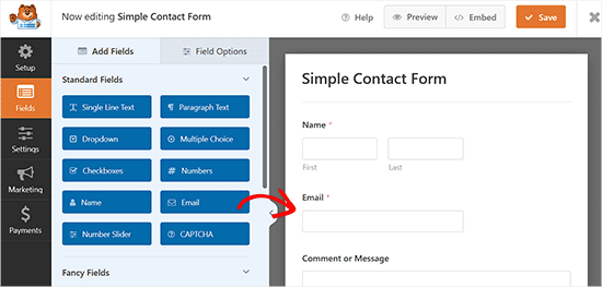 Drag and drop fields in the contact form builder Drag and drop fields in the contact form builder