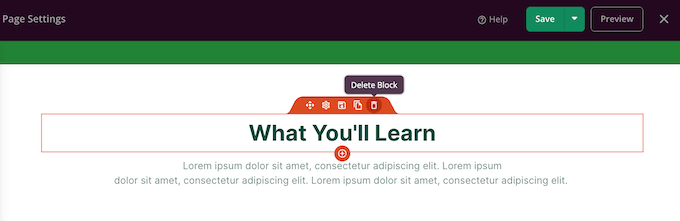 Removing blocks from a SeedProd landing page Removing blocks from a SeedProd landing page