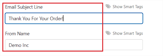 Add email subject line and from name Add email subject line and from name