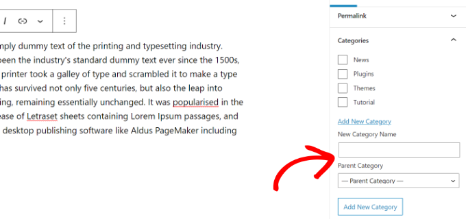 Inserisci un nome di categoria e una categoria genitore