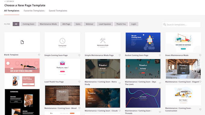 Choosing a landing page template using SeedProd Choosing a landing page template using SeedProd