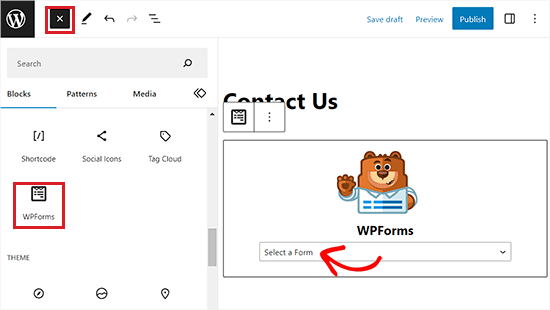 Select a form from the dropdown menu in the WPForms block Select a form from the dropdown menu in the WPForms block