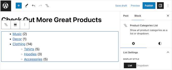 A list of WooCommerce product categories A list of WooCommerce product categories