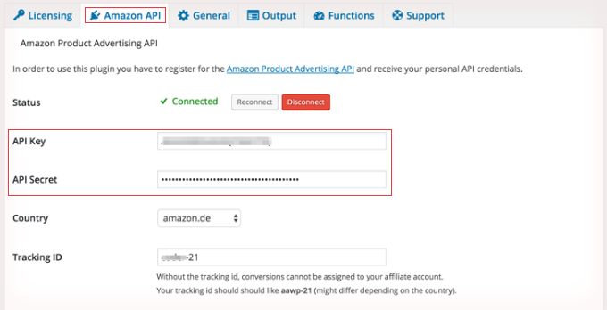 Entering Amazon API Credentials in AAWP