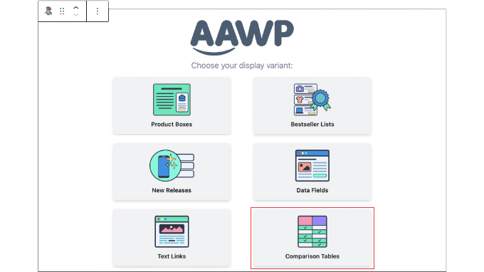 Adding an AAWP Comparison Tables Block