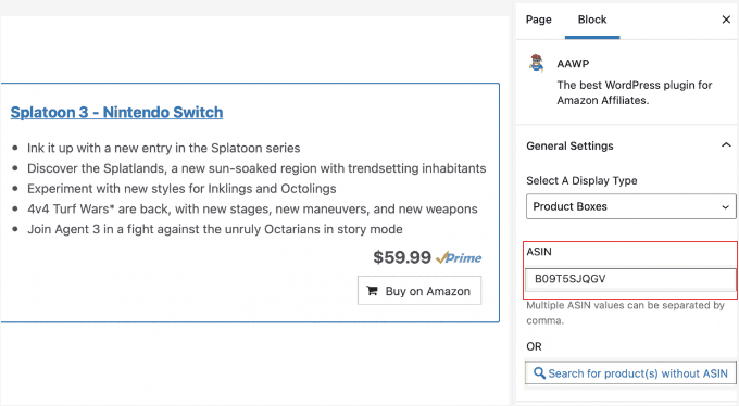 AAWP Product Box Block Settings