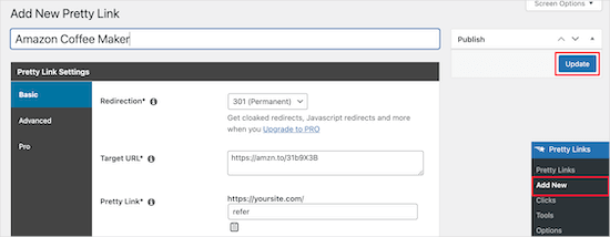 Pretty Links ajouter nouveau