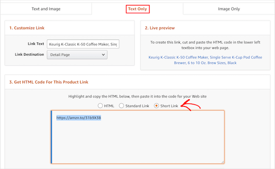 Copier le lien d'affiliation Amazon