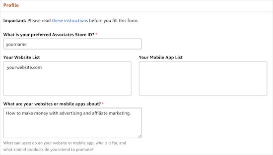 Informations du compte Amazon Associates
