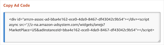 Copier le code publicitaire Amazon