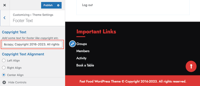 Aggiungere un avviso di copyright al footer di WordPress