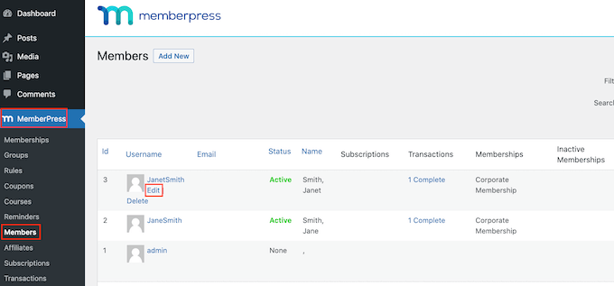 クライアントアカウントの編集