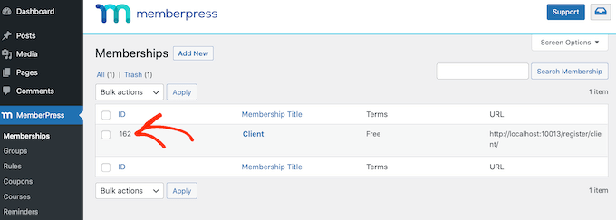 会員レベルの ID