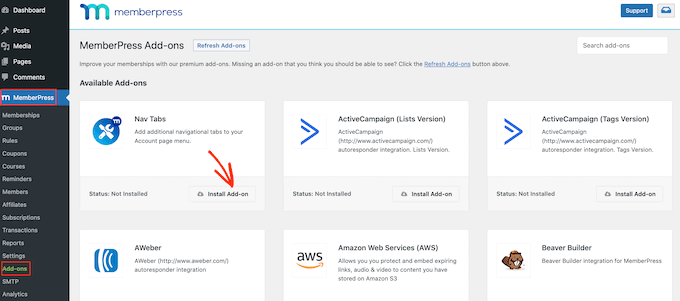 MemberPress ナビゲーションタブ アドオン