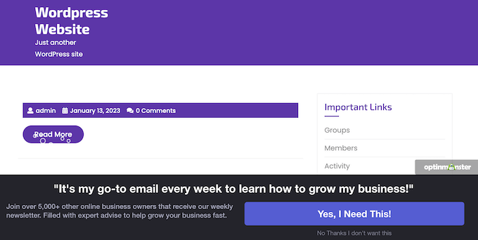 Un esempio di barra piè di pagina fluttuante fissa in WordPress