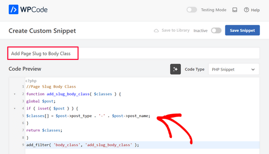 Pega el fragmento de código en WPCode