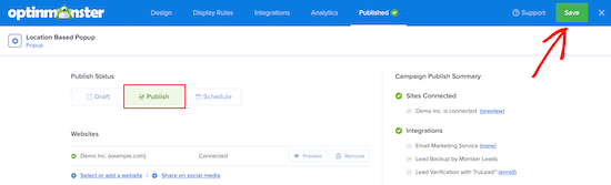 Pubblica il popup di località