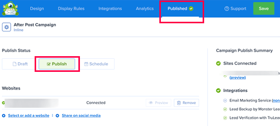 Publish inline campaign Publish inline campaign
