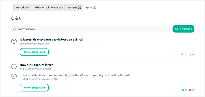 Q&A section in Customer Reviews for WooCommerce