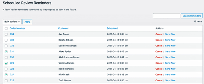 Scheduled review reminders in Customer Reviews for WooCommerce