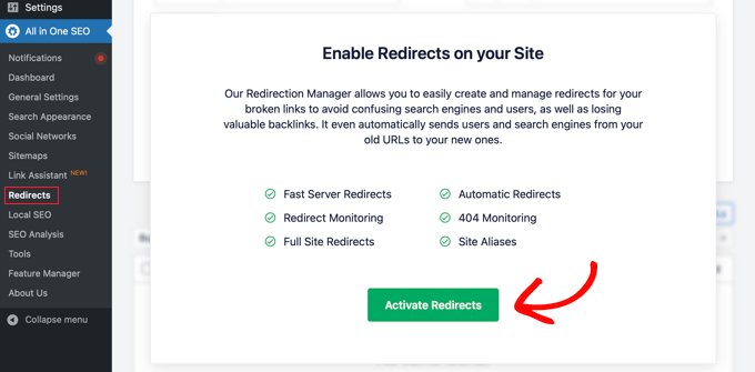 Activating Redirects in All in One SEO Activating Redirects in All in One SEO