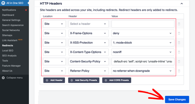 Security Headers are Added in AIOSEO Security Headers are Added in AIOSEO