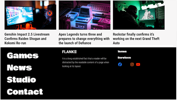 An example of a SeedProd gaming template