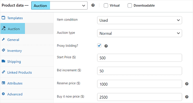 Set up Auctions as product type in WC Vendors