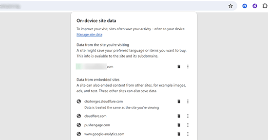 Site data in Google Chrome Site data in Google Chrome