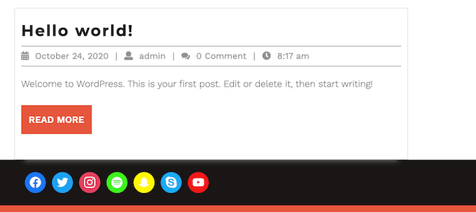 Un esempio di icone social nel piè di pagina di WordPress