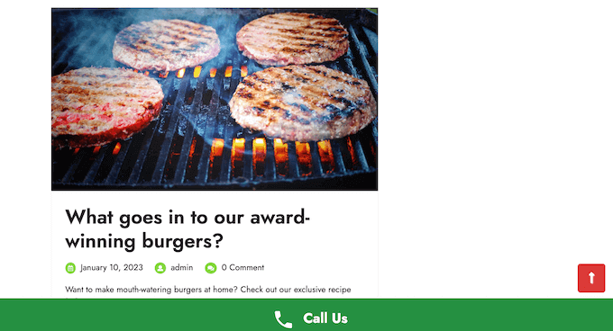 Un esempio di pulsante clicca per chiamare su un sito web WordPress