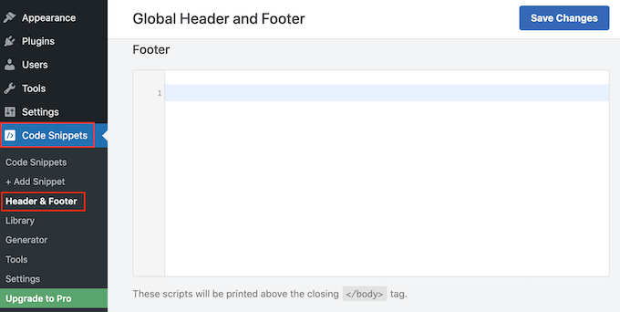 Aggiungere snippet di codice al footer di WordPress