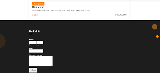 Aggiunta di un modulo di contatto al piè di pagina di WordPress